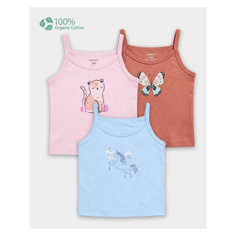 Carter's Organic Cotton Camisoles Prints Anti Microbial Finish (Pack of 3) (0-3 Months)