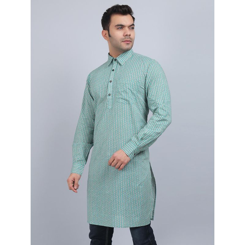 Spring Soul Green Shirt Collar Kurta In Comfort Fit (S)