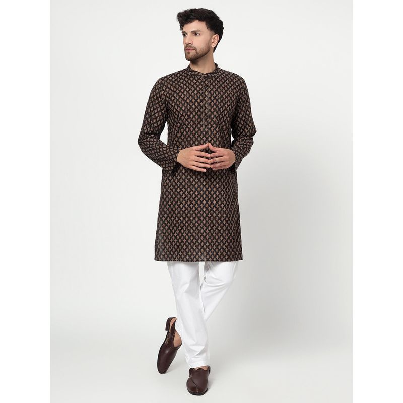 Spring Soul Men's Black Block Printed Kurta (S)
