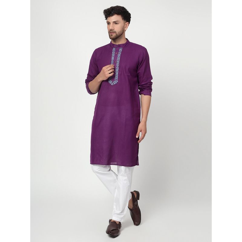 Spring Soul Men's Purple Band Collar Kurta (S)