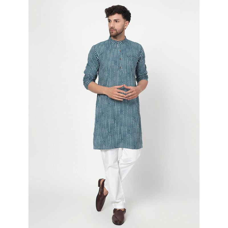 Spring Soul Men's Teal Band Collar Kurta (S)