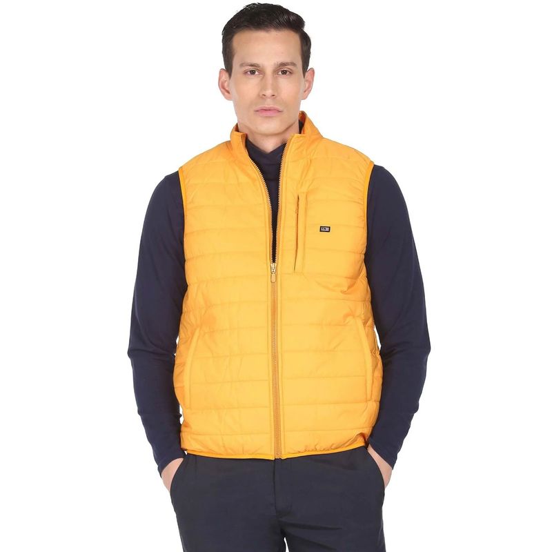 Arrow Sports Men Chrome Yellow Stand Collar Sleeveless Quilted Jackets (L)