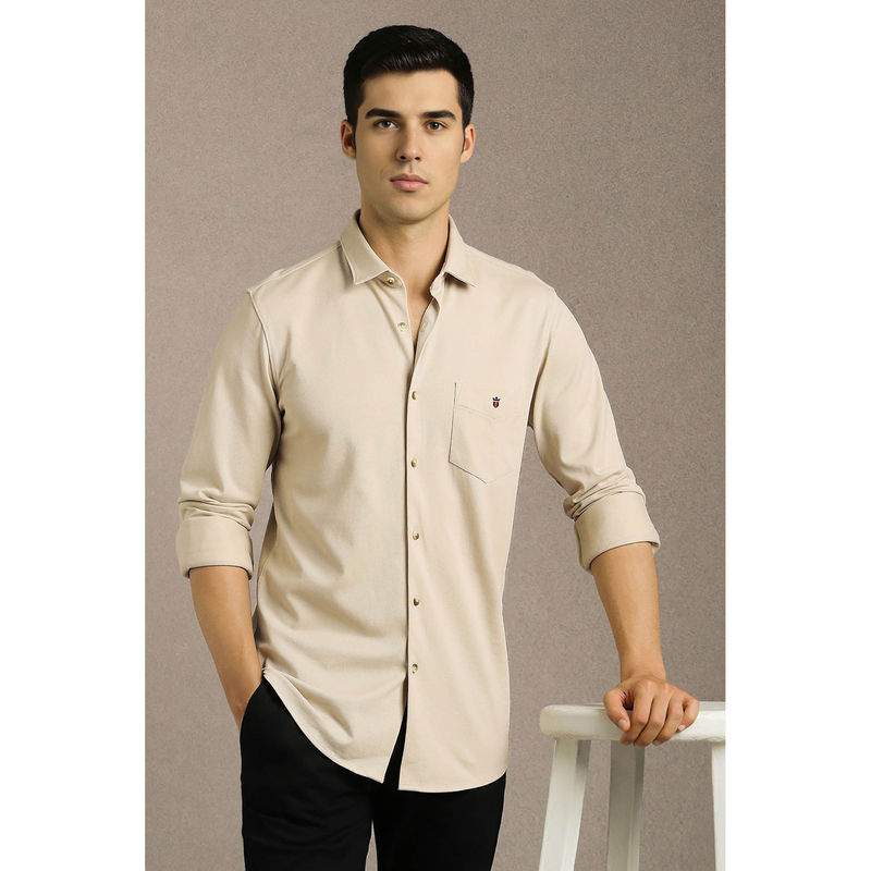 Louis Philippe Men Beige Textured Full Sleeves Casual Shirt (42)