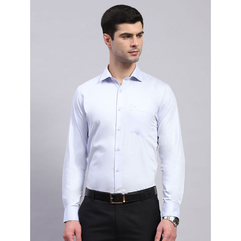 Monte Carlo Mens Blue Solid Collared Full Sleeve Casual Shirt (XL)