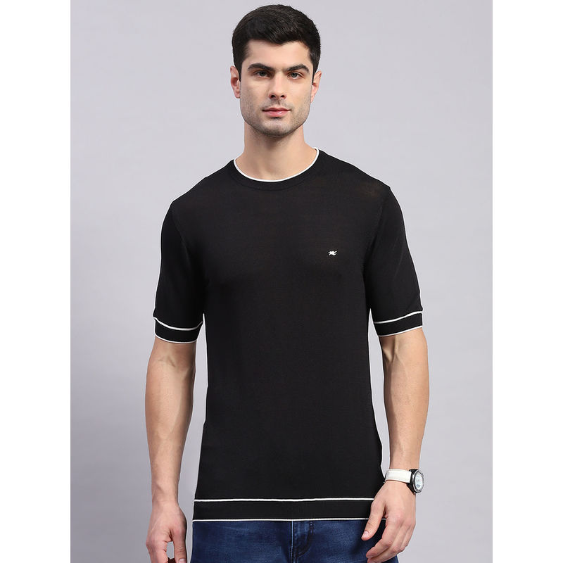 Monte Carlo Mens Black Solid Round Neck Half Sleeve Regular Fit T-Shirt (2XL)