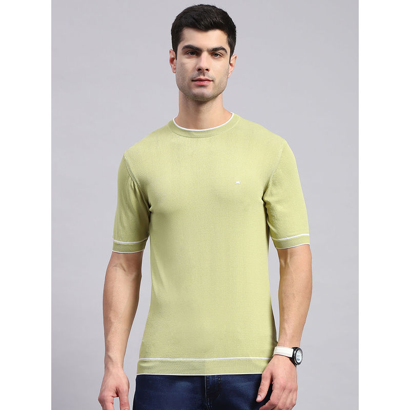Monte Carlo Mens Olive Solid Round Neck Half Sleeve Regular Fit T-Shirt (2XL)