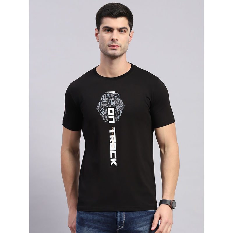 Monte Carlo Mens Black Printed Round Neck Half Sleeve Regular Fit T-Shirt (3XL)