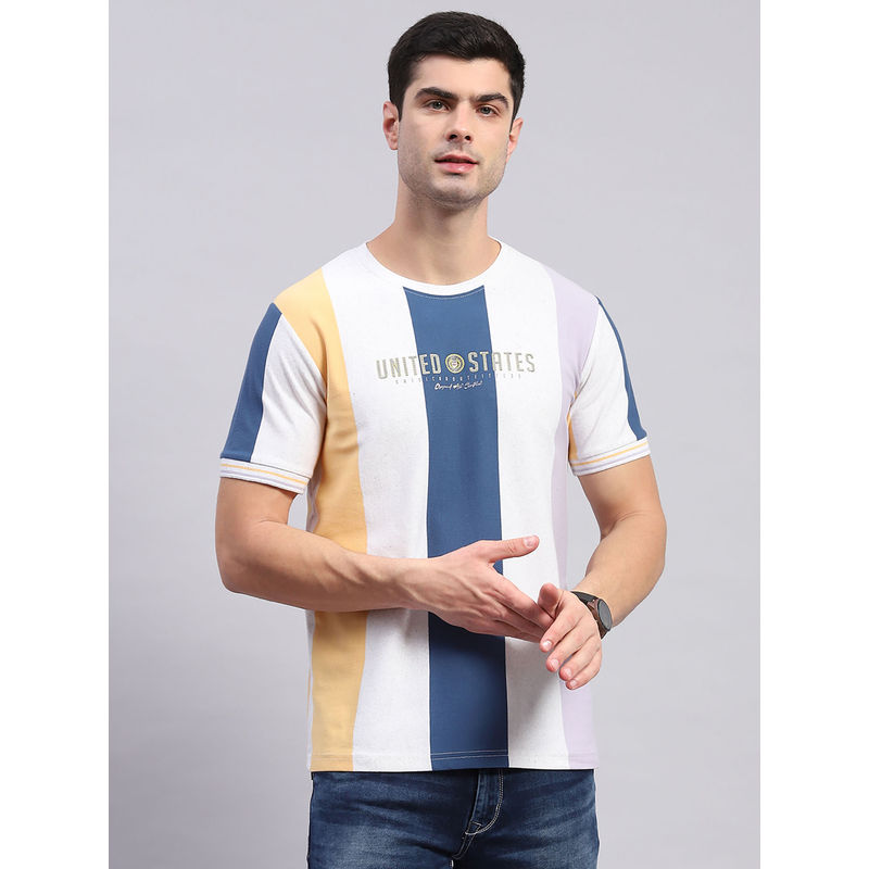 Monte Carlo Mens Multicolored Printed Round Neck Half Sleeve Regular Fit T-Shirt (XL)