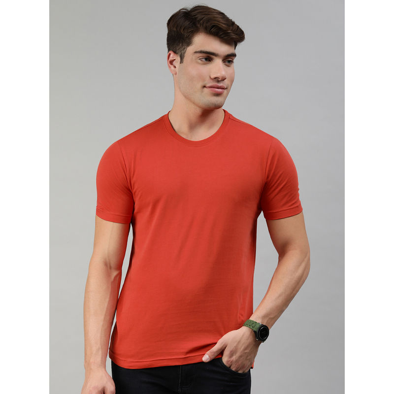 Huetrap Mens Orange Premium Round Neck Short Sleeve T-Shirt (S)