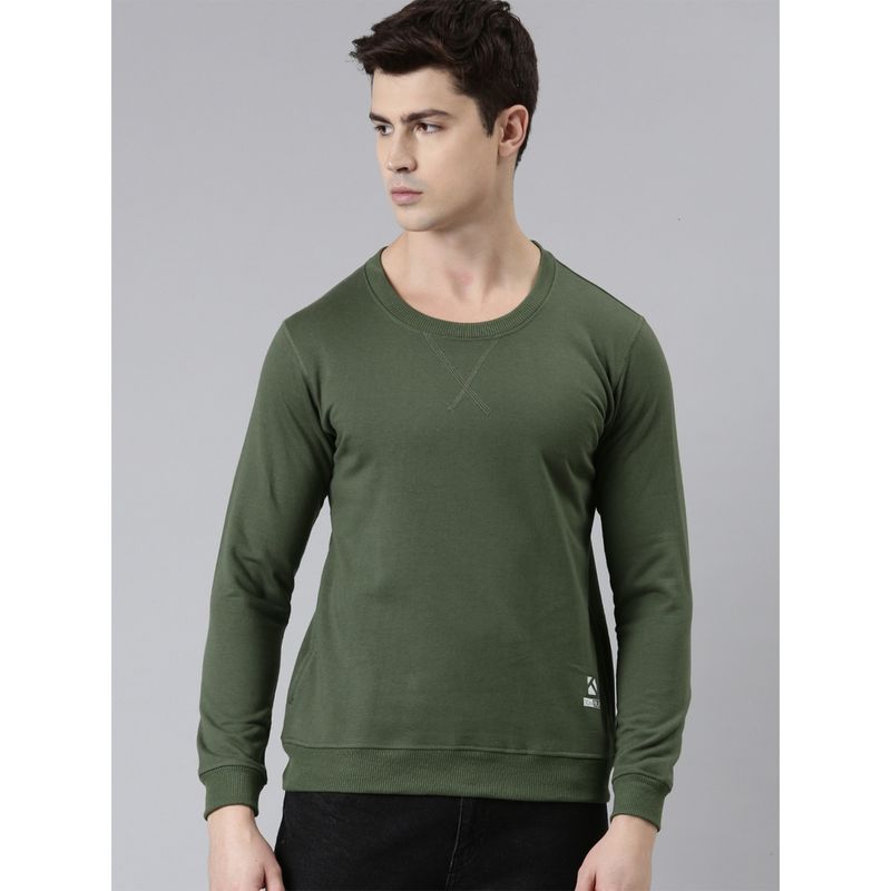 TOM BURG Men Olive Solid Cotton Blend Sweatshirt (S)