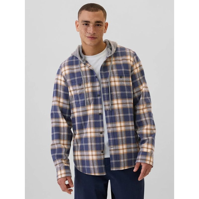 GAP Navy Blue Hooded Check Shirt (S)