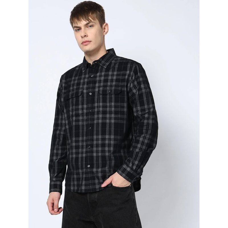 GAP Black Spread Collar Double-Pocket Check Shirt (M)