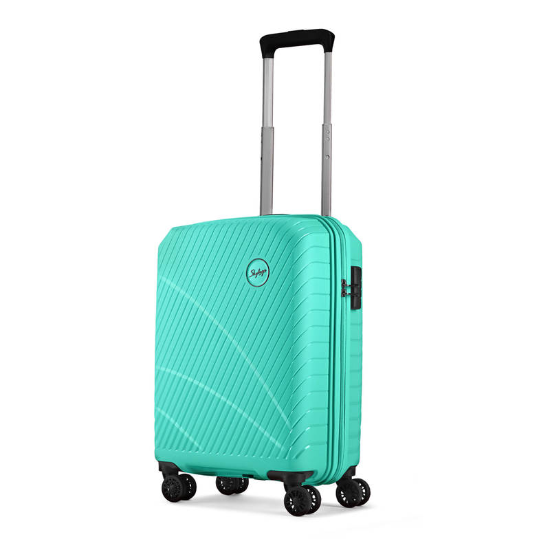 Skybags Streax Turquoise Small Hard Luggage 56cm Cabin Trolley Bag with 8 Wheel & Combination Lock