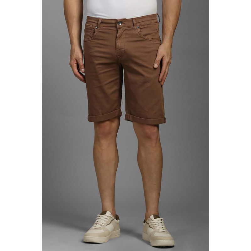 Louis Philippe Men Brown Solid Slim Fit Shorts (34)