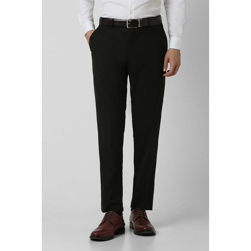Peter England Men Black Solid Slim Fit Trousers (30)