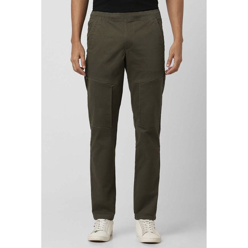 Van Heusen Men Olive Solid Regular Fit Chinos (32)