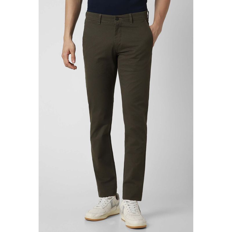 Van Heusen Men Olive Textured Slim Fit Chinos (32)