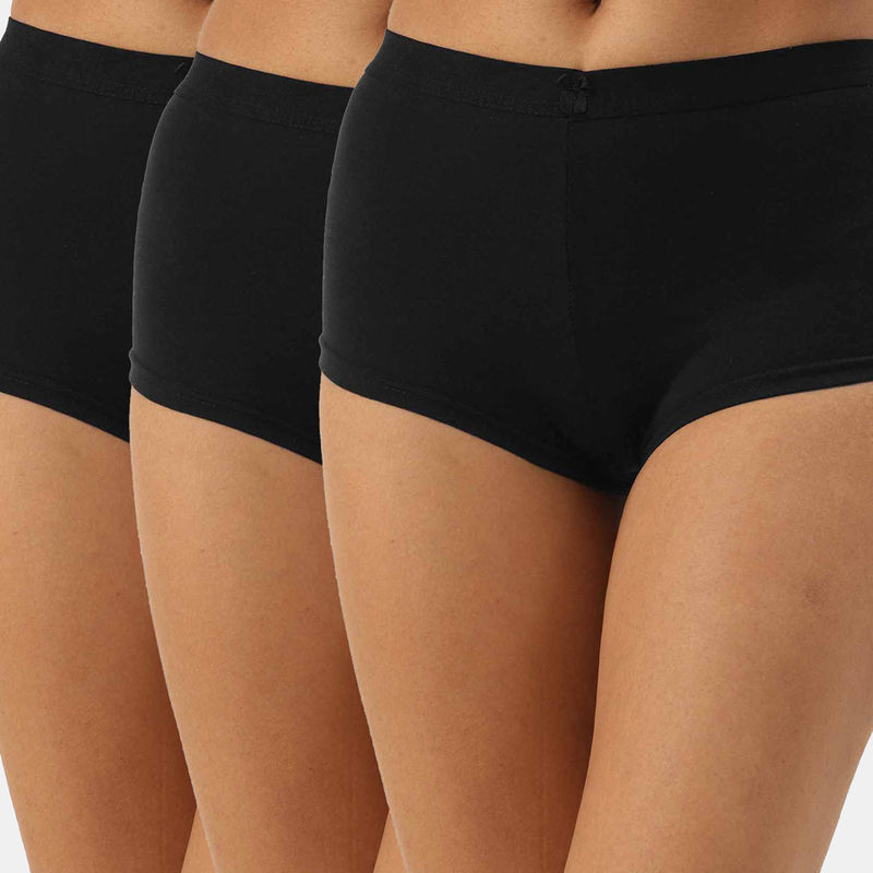 Leading Lady Everyday Cotton High-rise Solid Boy Shorts Pack Of 3 - Black (XXL)