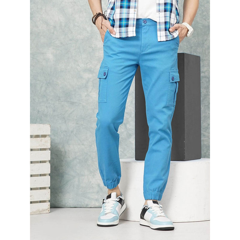 The Indian Garage Co Blue Solid Regular Fit Joggers (28)