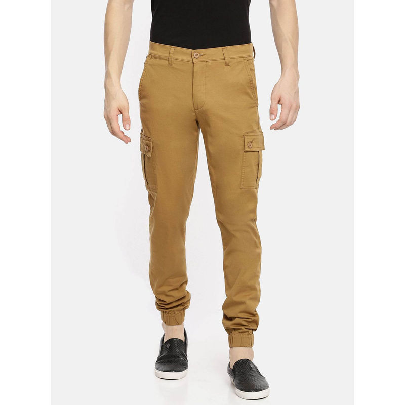 The Indian Garage Co Khaki Solid Regular Fit Joggers (28)
