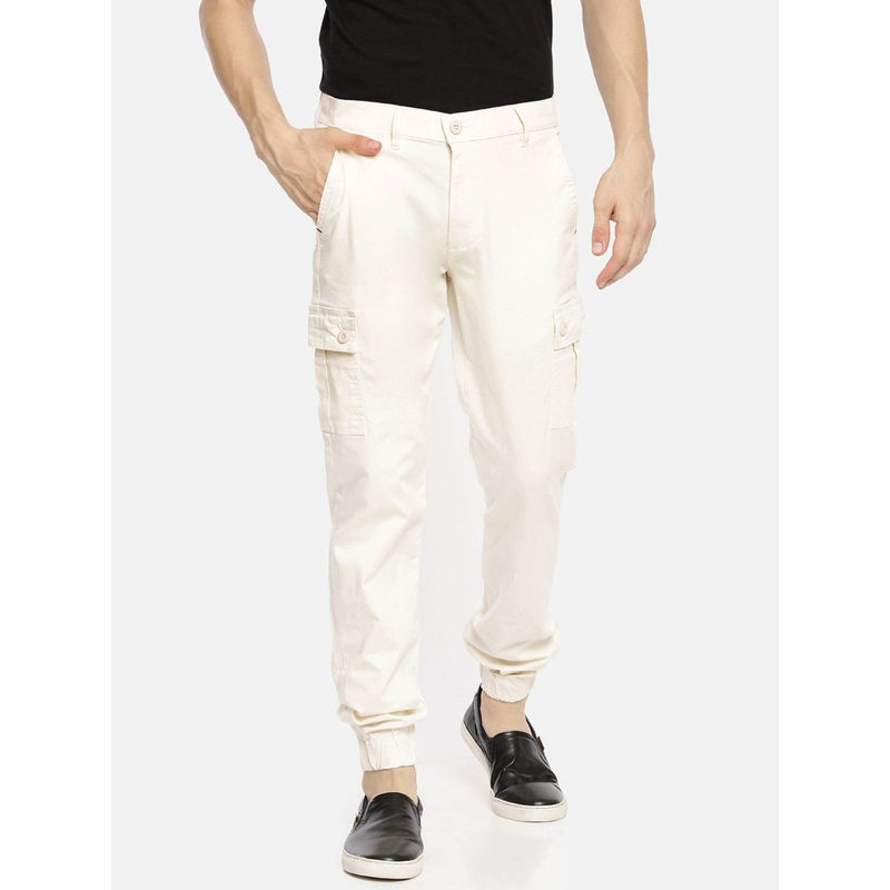 The Indian Garage Co White Solid Regular Fit Joggers (32)