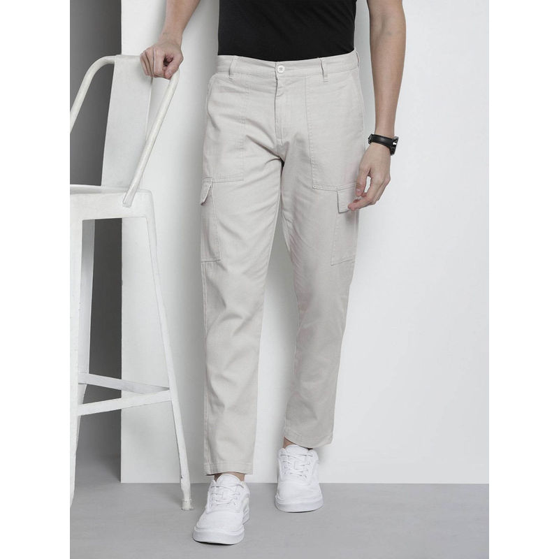 The Indian Garage Co Cream Solid Regular Fit Cargo (34)