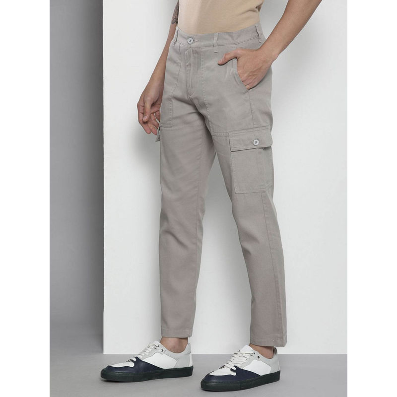 The Indian Garage Co Grey Solid Regular Fit Cargo (30)