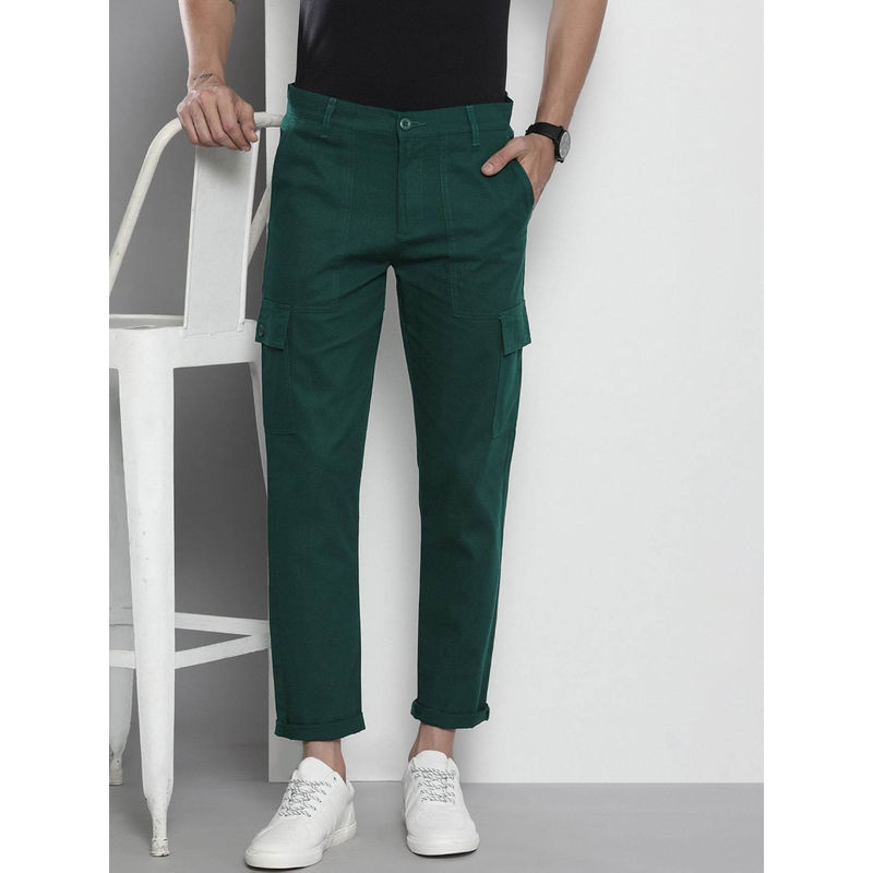 The Indian Garage Co Teal Solid Regular Fit Cargo (32)