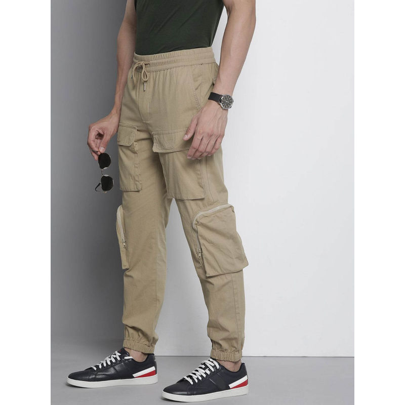 The Indian Garage Co Khaki Solid Regular Fit Joggers (30)