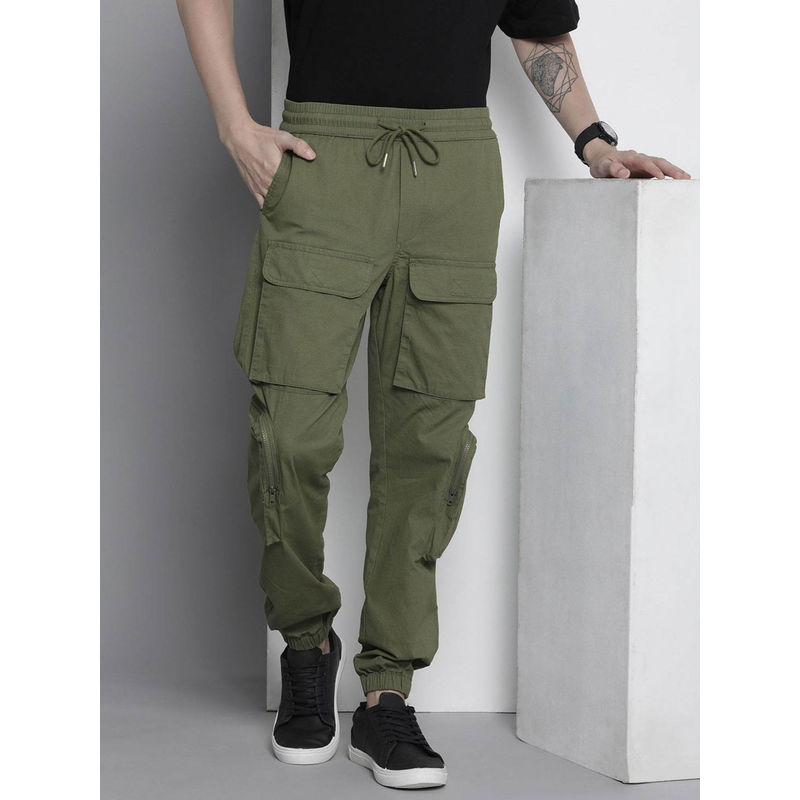 The Indian Garage Co Green Solid Regular Fit Joggers (30)
