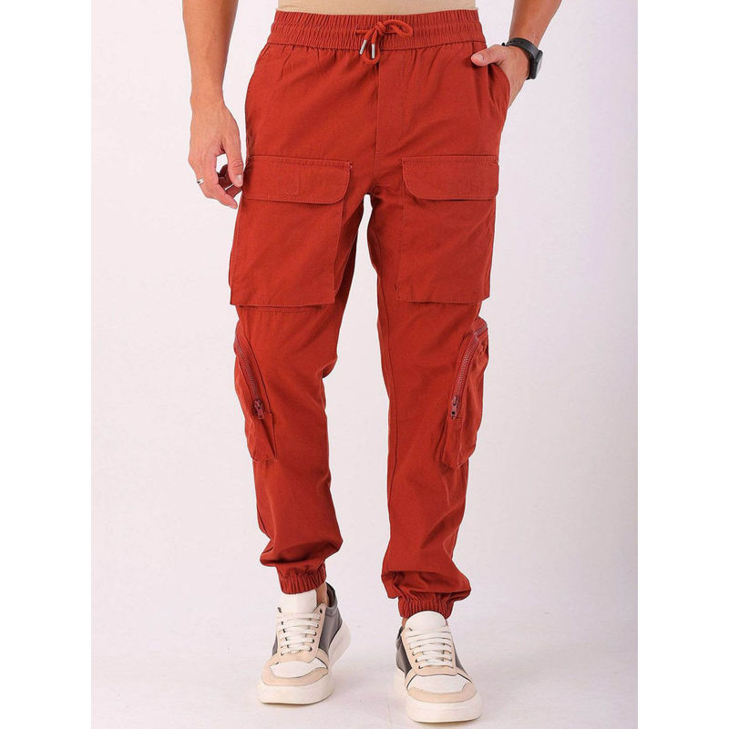 The Indian Garage Co Orange Solid Regular Fit Joggers (32)