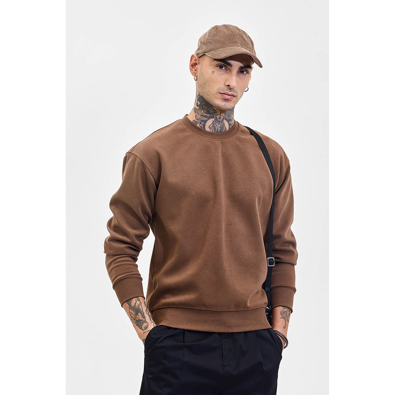 Snitch Brown Solid Relaxed Fit Sweatshirt (XS)