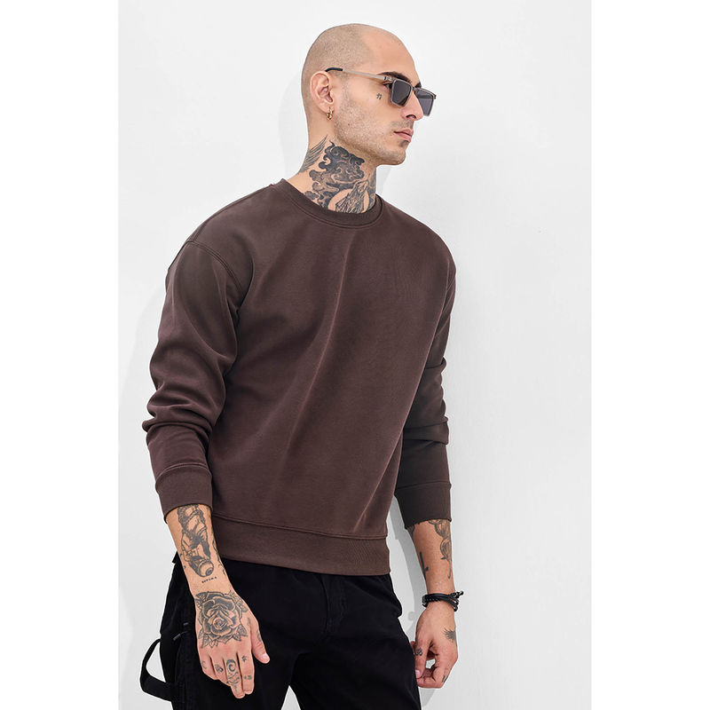 Snitch Brown Solid Relaxed Fit Sweatshirt (2XL)