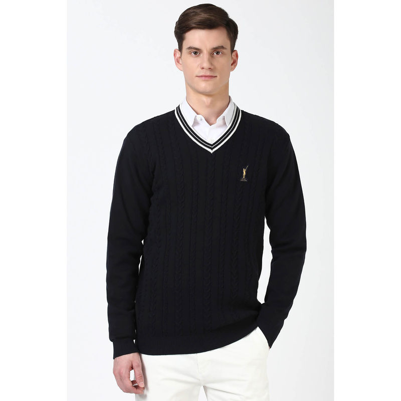 Peter England Black Self Design Regular Fit Sweater (XL)