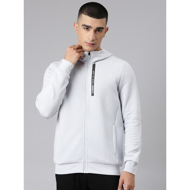 Xtep Shape & Move Sculpting Knitted Hoodie Training Sports Sweatshirt for Men, Cream Grey (S)