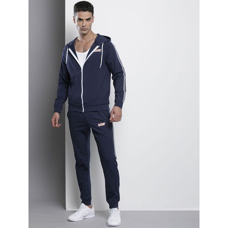 The Indian Garage Co Men Solid Hooded Sweatshirt and Jogger Tracksuit Navy Blue (Set of 2) (M)