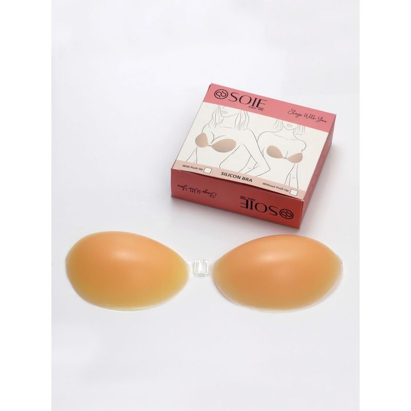 SOIE Women's Invisible Reusable Self-Adhesive Free Silicon Push Ups Bra -Nude (S)