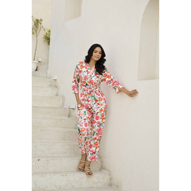 SANSKRUTIHOMES Women Printed Satin Night Suit (Set of 3) (2XL)