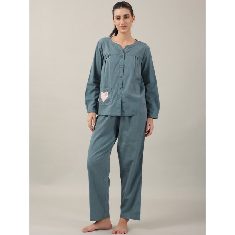 SAY Women Cotton Slub Night Suit (Set of 2) (M)