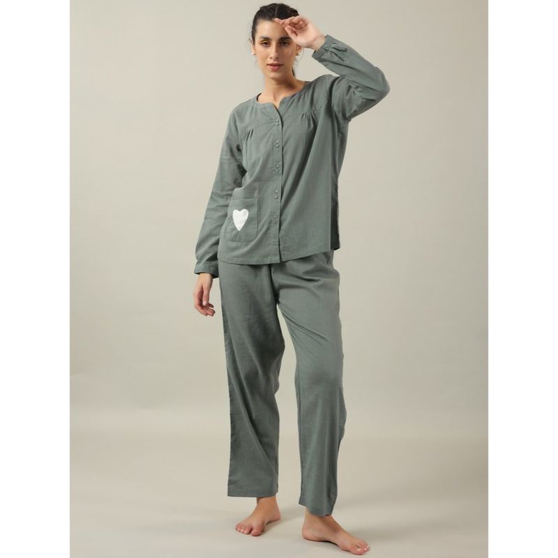 SAY Women Cotton Slub Night Suit (Set of 2) (S)