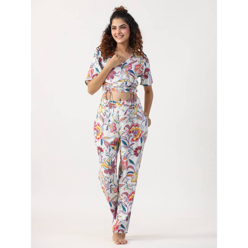 SANSKRUTIHOMES Women Viscose Rayon Night Suit (Set of 2) (S)