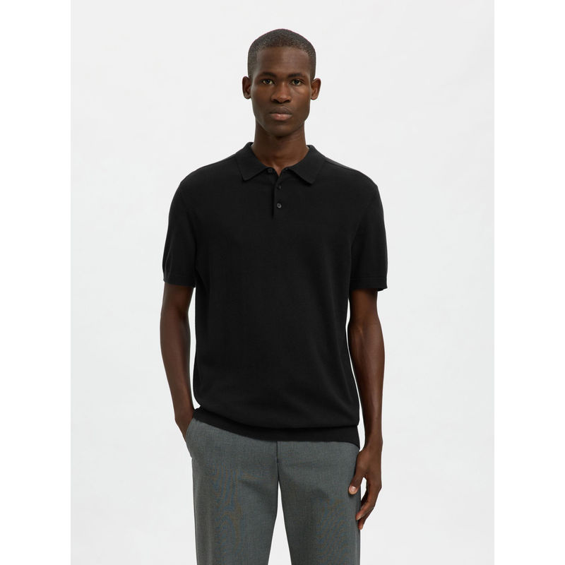 SELECTED HOMME Black Knitted Polo T-Shirt (XS)