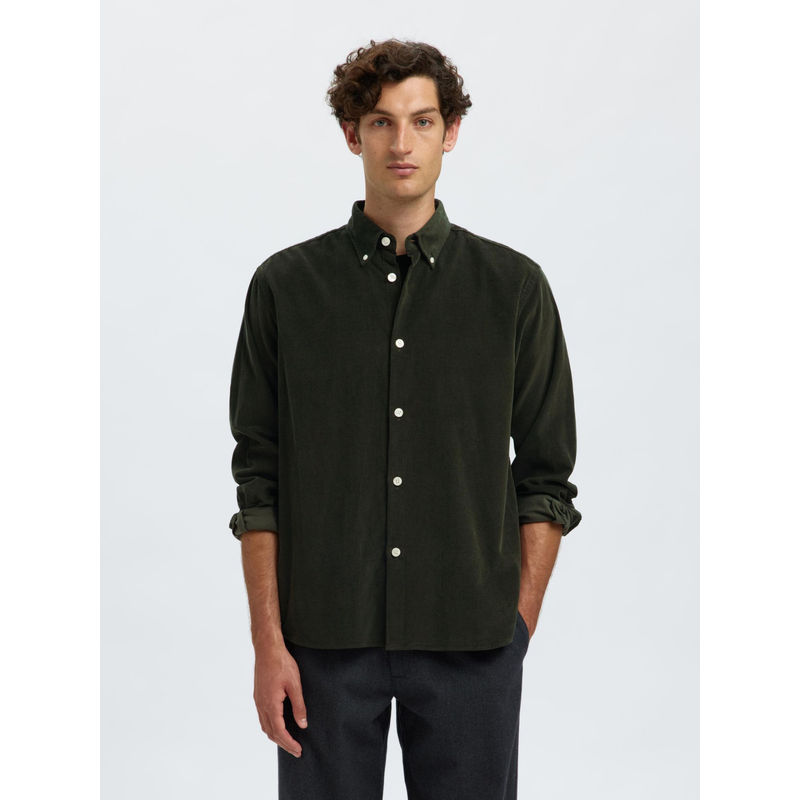 SELECTED HOMME Green Danni Button Down Collar Green Casual Shirt (L)