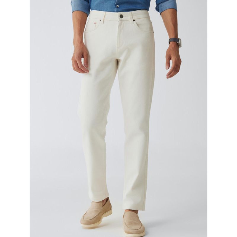 Andamen Casual Men Off-White Wave Slim Jeans (36)