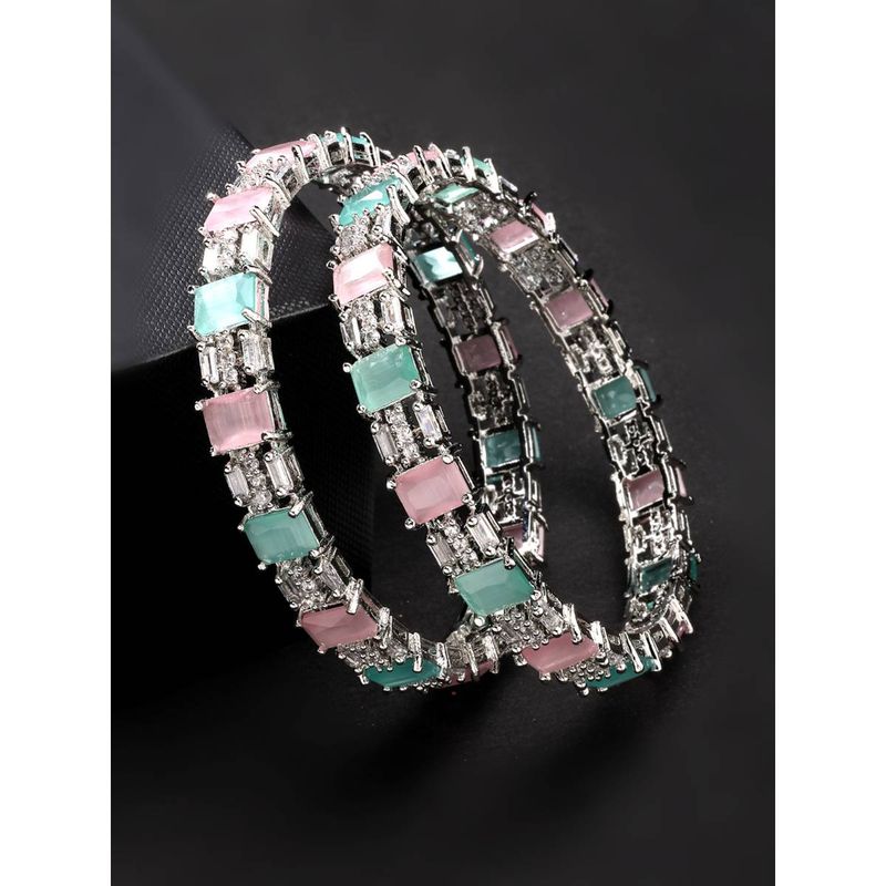 NVR Women Multi-Coloured Cz Stone-Studded Handcrafted Bangles (Pack of 2) (2.4)