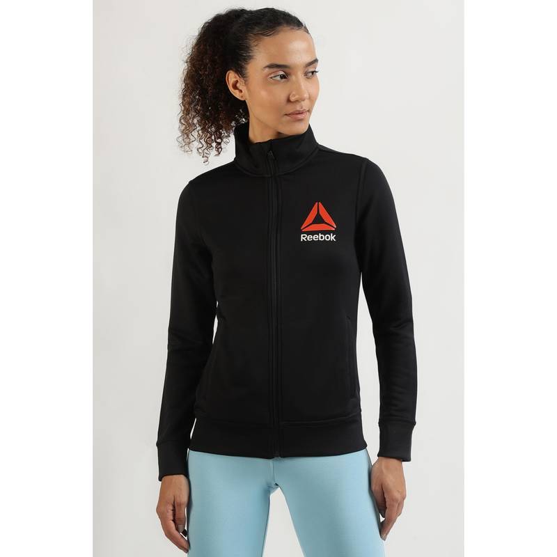Reebok Women Black Full Sleeves Jacket (XS)