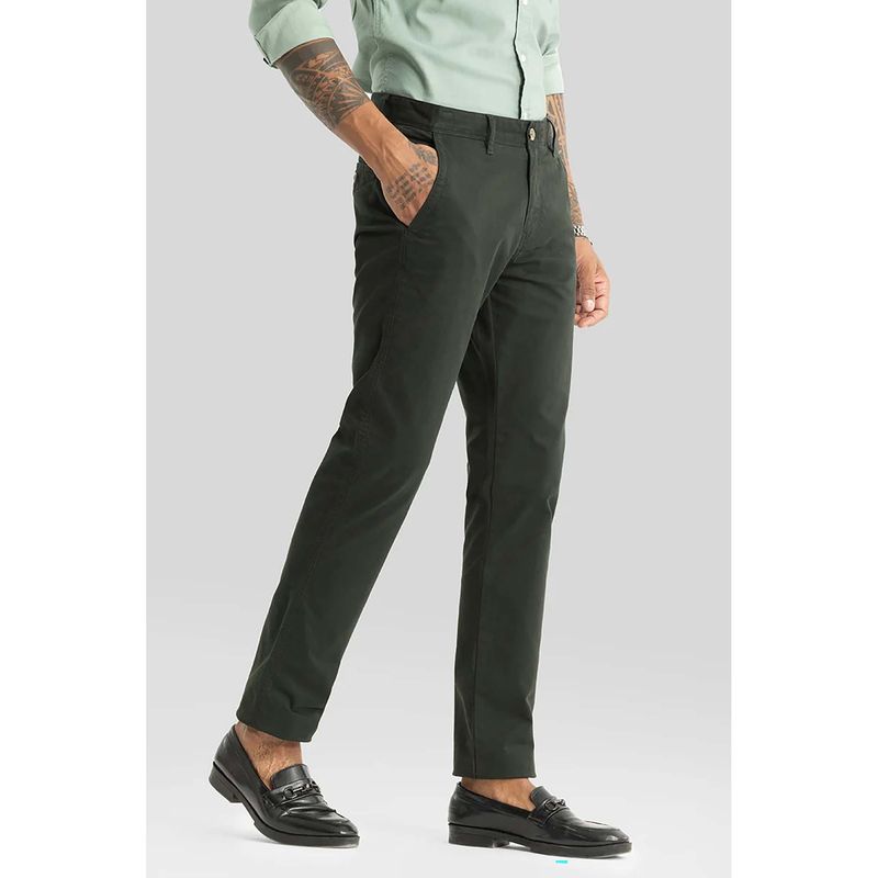 Snitch Astral Dark Green Plain Slim Fit Chinos (38)