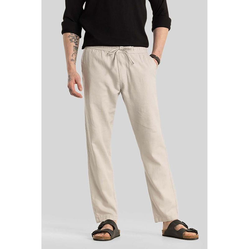 Snitch Martino Cream Plain Relaxed Fit Trousers (34)