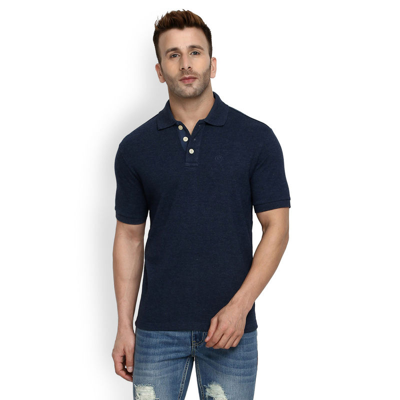 CHKOKKO Blue Polo Collar Neck T-Shirt (S)