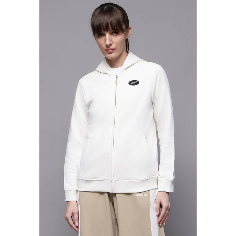 Reebok White Solid Hooded Sports Sweatshirt (XS)